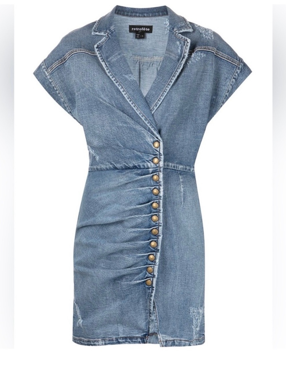 Retrofête Gia Blue Denim Button-Front Above The Knee Mini Dress